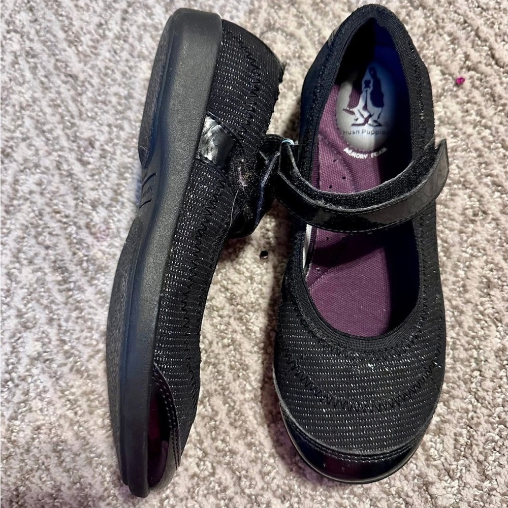Hush Puppies Mary Jane Black Sparkle Memory Foam Size 1.5 Wide Shoes for Girls